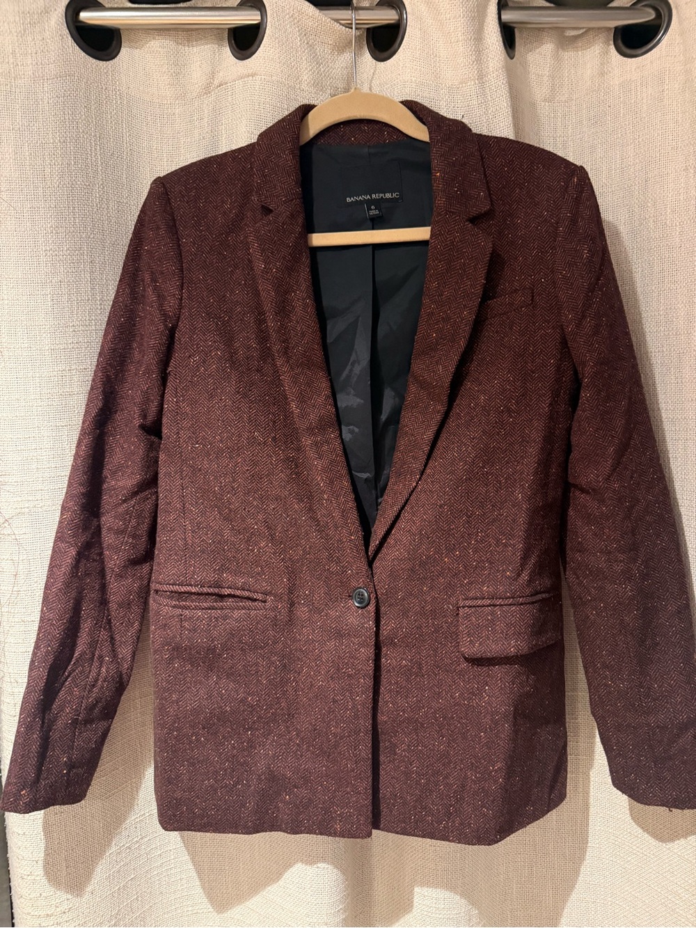 Banana Republic Women's Burgundy Tweed Single-Button Blazer